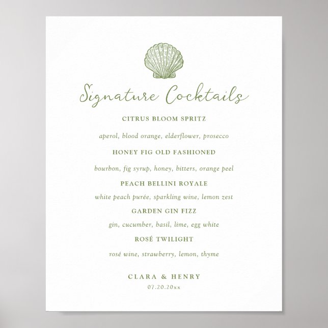 Sage Green Seashell Signature Drinks Table Sign (Front)