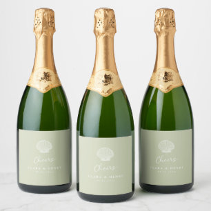 Sage Green Seashell Wedding Sparkling Wine Label