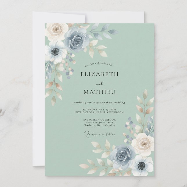 Sage Green Seraphic Watercolor Wedding Invitation (Front)