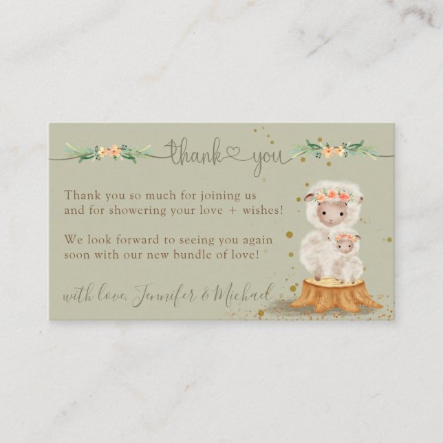 sage green Sheep Baby Shower New Mommy Thank You Enclosure Card (Front)