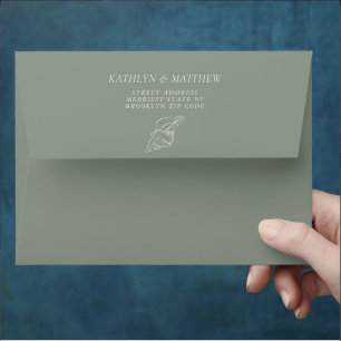 Sage Green Shell Beach Ocean Destination Wedding Envelope