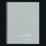Sage Green Signature Script Cookbook Recipe  Notebook<br><div class="desc">Minimalist Sage Green Elegant Girly Monogram Name Signature Script Custom Personalised Cookbook Recipe Notebook. These design featuring your first name in a pretty hand lettered style swash tail font typography on sage green or dusty green colour background. These are easy to customise and can be used as a Cookbook, Recipe...</div>