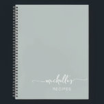 Sage Green Signature Script Cookbook Recipe  Notebook<br><div class="desc">Minimalist Sage Green Elegant Girly Monogram Name Signature Script Custom Personalised Cookbook Recipe Notebook. These design featuring your first name in a pretty hand lettered style swash tail font typography on sage green or dusty green colour background. These are easy to customise and can be used as a Cookbook, Recipe...</div>