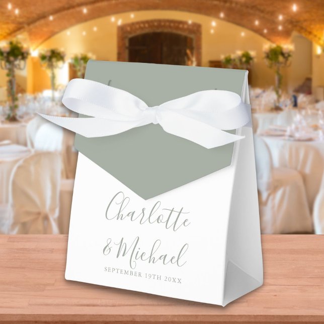 Sage Green Signature Script Elegant Wedding Favour Box (Creator Uploaded)