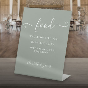 Sage Green Signature Script Food Menu Pedestal Sign