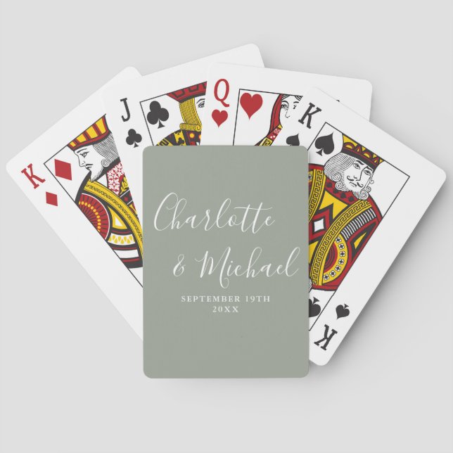 Sage Green Signature Script Wedding Favour Playing Cards (Back)