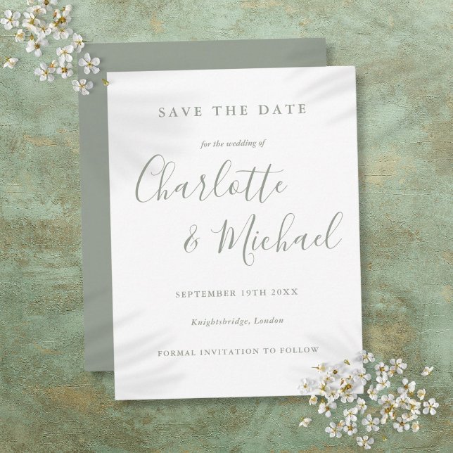 Sage Green Signature Wedding Save The Date Postcard (Sage Green Signature Wedding Save The Date Postcard)