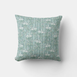 Sage Green Silk Drapes & Flamingos Flowers Cushion