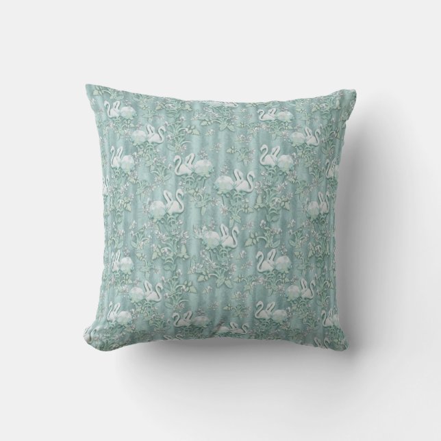 Sage Green Silk Drapes & Flamingos Flowers Cushion (Front)