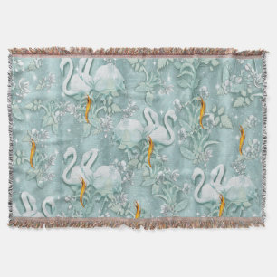 Sage green silk drapes & flamingos flowers throw blanket