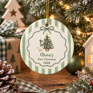 Sage Green Silly Goose Baby First Christmas Ceramic Ornament