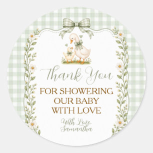 Sage Green Silly Goose Baby Shower Daisy Thank You Classic Round Sticker