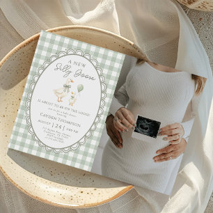 Sage Green Silly Goose Baby Shower Photo Invitation