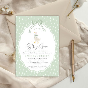 Sage Green Silly Goose Coquette Baby Shower Invitation