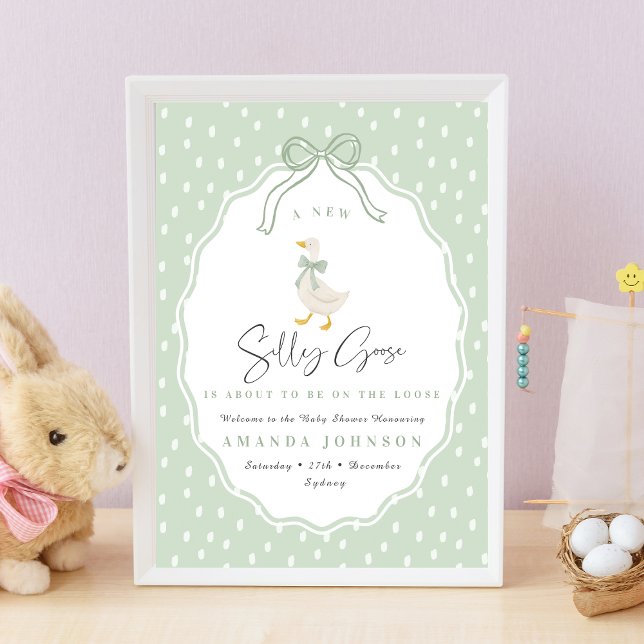 Sage Green Silly Goose Coquette Baby Shower Poster (Creator Uploaded)