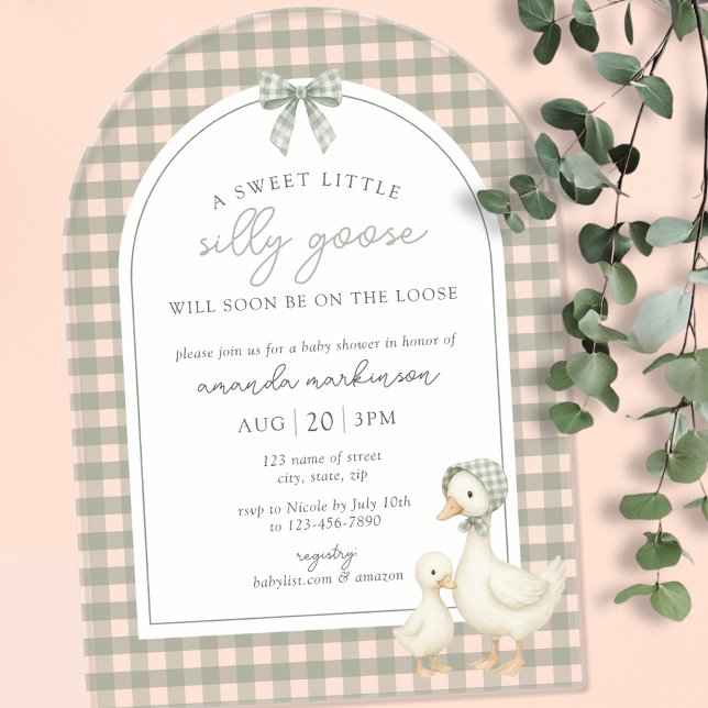 Sage Green Silly Goose Storybook Baby Shower Acrylic Invitations (Creator Uploaded)