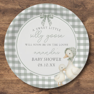 Sage Green Silly Goose Storybook Baby Shower Paper Plate