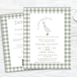 Sage Green Silly Little Goose Baby Shower QR Code Invitation