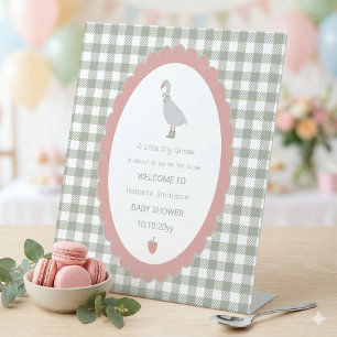 Sage Green Silly Little Goose Baby Shower Welcome Pedestal Sign