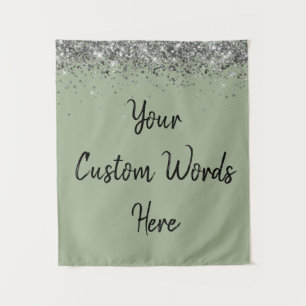 Sage Green Silver Birthday Party Photo Booth Prop Tapestry