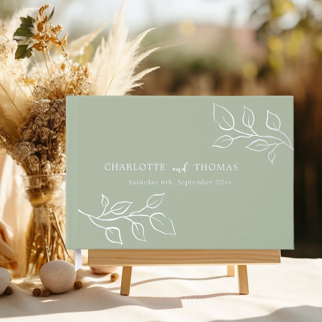 Sage green silver botanical wedding  guest book (Creator Uploaded)