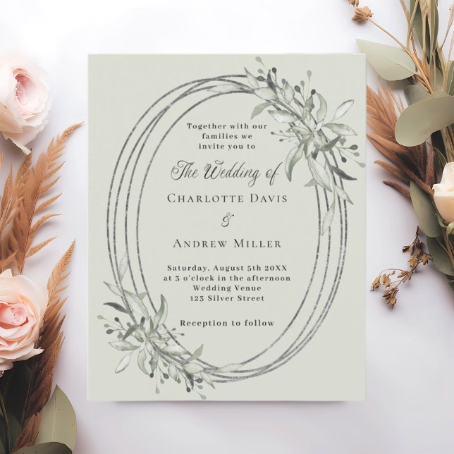 Sage green silver greenery wedding invitation (Creator Uploaded)