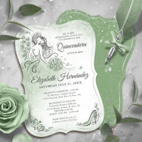 Sage Green Silver Princess Quinceanera Birthday