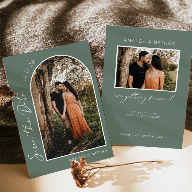 Sage Green Simple Arch Photo Wedding Save The Date (Creator Uploaded)