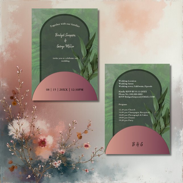 sage green simple boho chic wedding invitation (Creator Uploaded)