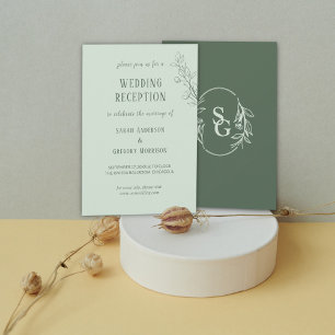 Sage Green Simple Boho Floral Wedding Reception Invitation