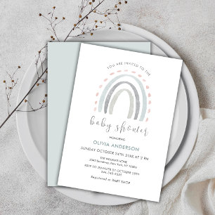 Sage Green Simple Boho Rainbow Girl Baby Shower Invitation