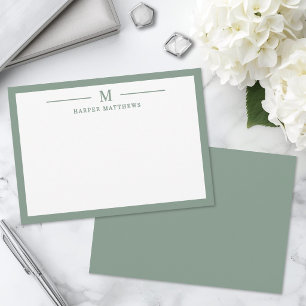 Sage Green Simple Classic Personalised Stationery Card