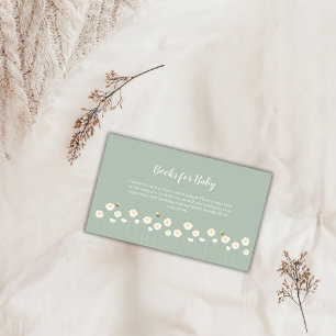 Sage Green Simple Daisy Baby Shower Books For Baby Enclosure Card