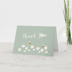 Sage Green Simple Daisy Floral Baby Shower Thank You Card