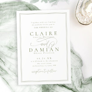 Sage Green Simple Elegance Romantic Script Wedding Invitation