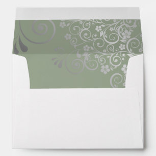 Sage Green Simple Elegant Filigree Wedding Envelope