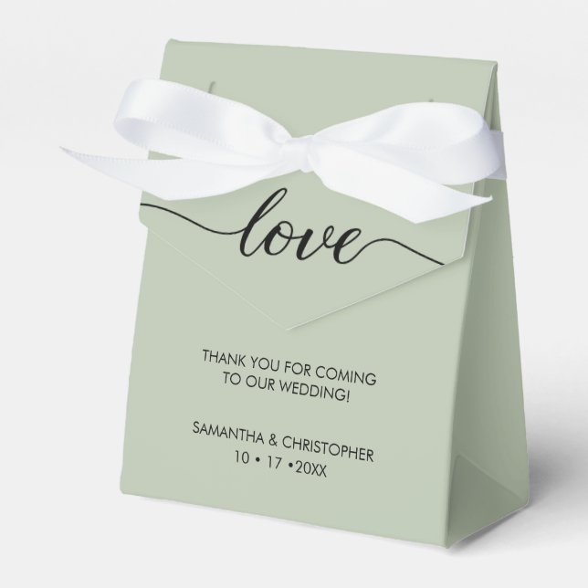 Sage green Simple & Elegant Love Wedding ScrIpt  Favour Box (Front Side)