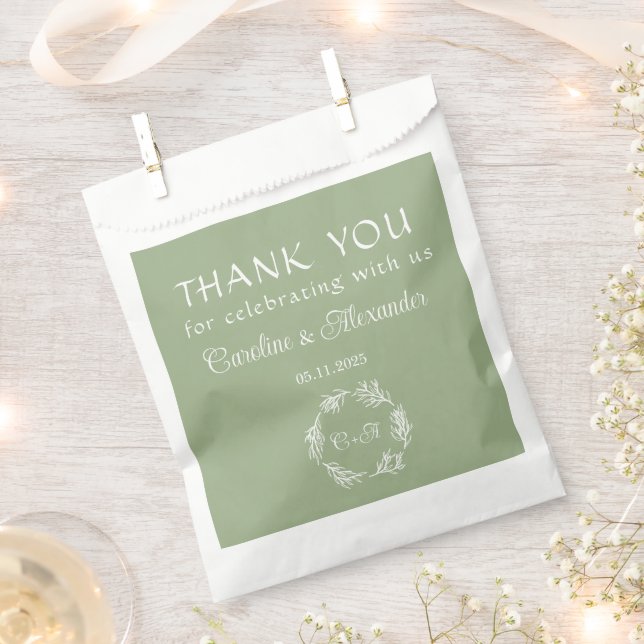 Sage Green Simple Elegant Modern Script Wedding Fa Favour Bag (Clipped)
