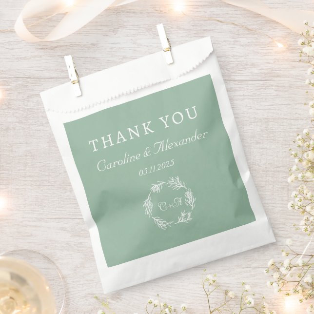 Sage Green Simple Elegant Modern Script Wedding Favour Bag (Clipped)
