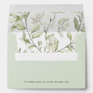 Sage Green Simple Elegant Script Vintage Leaves Envelope
