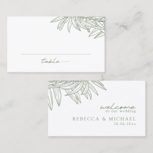 Sage Green Simple Hand Drawn Botanical Flat Place Card