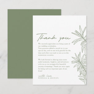 Sage Green Simple Hand Drawn Botanical Wedding Thank You Card