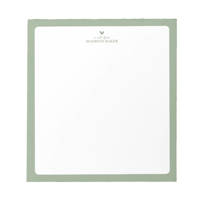 Sage Green | Simple Heart Personalised Notepad (Front)