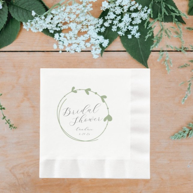 Sage Green Simple Heart Wreath Bridal Shower Napkin (In Situ Wedding)