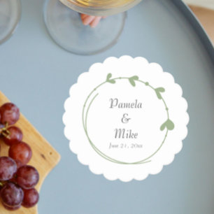 Sage Green Simple Heart Wreath Wedding Paper Coaster