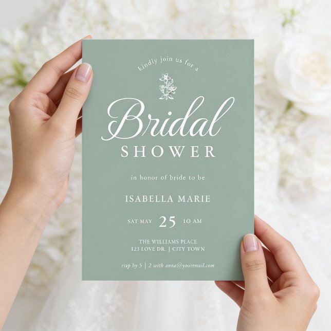Sage Green Simple Minimal Bridal Shower Invitation (Front of invite shown in 5 x 7 inches, choose size, paper, and corner style. Add a QR Code on back.
)