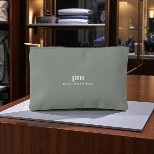 Sage Green Simple Minimalist Monogram and Name Accessory Pouch