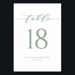 Sage Green Simple Minimalist Script Wedding Table Number<br><div class="desc">Add an elegant sage green and white accent to your event with these customisable table numbers cards. It features a simple calligraphy script and classic typography. Personalise by adding names, dates and table numbers. This sage green table number card is perfect for weddings, bridal, baby showers, and so much more....</div>