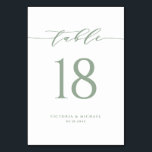 Sage Green Simple Minimalist Script Wedding Table Number<br><div class="desc">Add an elegant sage green and white accent to your event with these customisable table numbers cards. It features a simple calligraphy script and classic typography. Personalise by adding names, dates and table numbers. This sage green table number card is perfect for weddings, bridal, baby showers, and so much more....</div>
