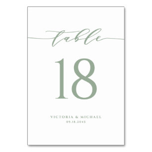 Sage Green Simple Minimalist Script Wedding Table Number